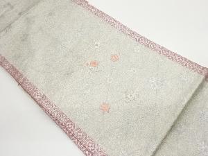 銀彩花々に襷模様刺繍名古屋帯